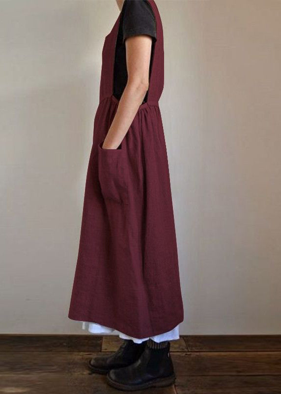Handmade Black U Necku Neck Patchwork Pockets Maxi Dresses Summer