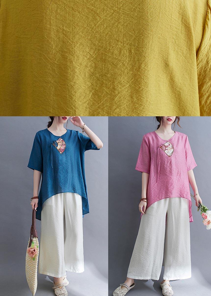 Modern Rose Low High Design Cotton Linen T Shirt Summer