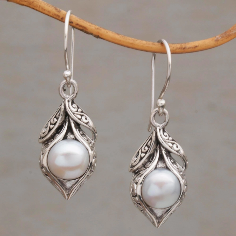 Dangling Pearl Silver Earrings