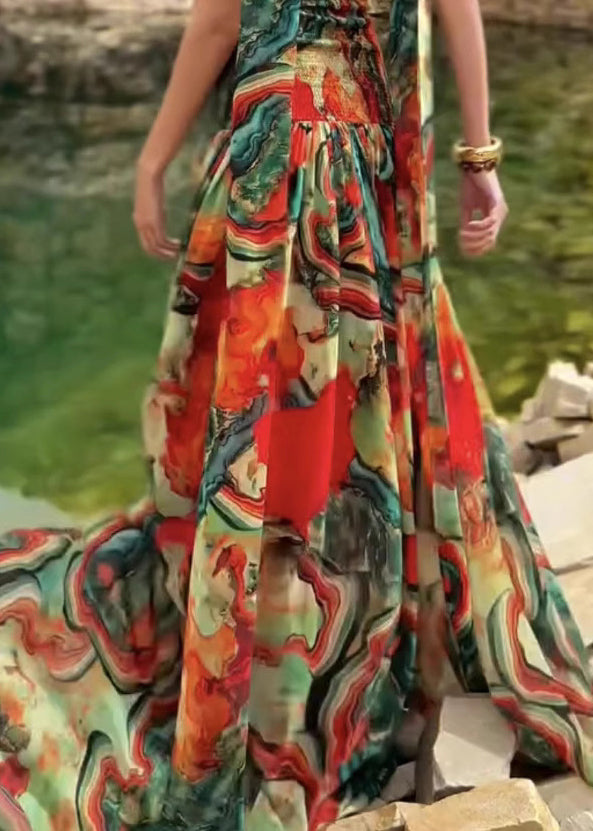 New Print Wrinkled Strapless Long Dresses