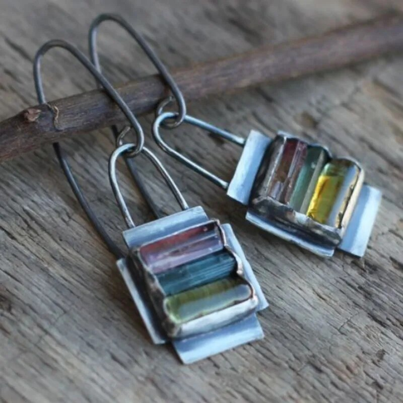 Colorful Inlaid Zirconia Earrings
