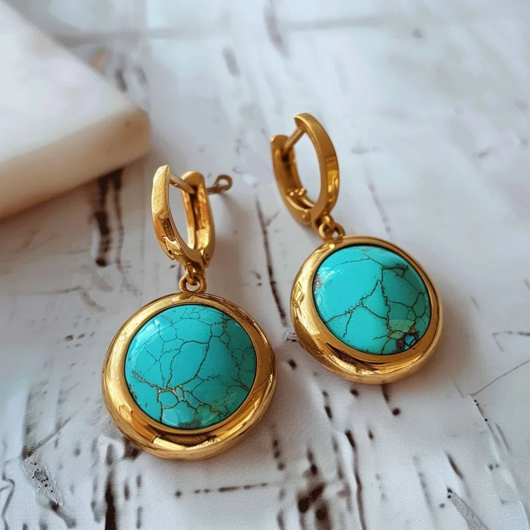 Inlaid Blue Stone Gold Earrings