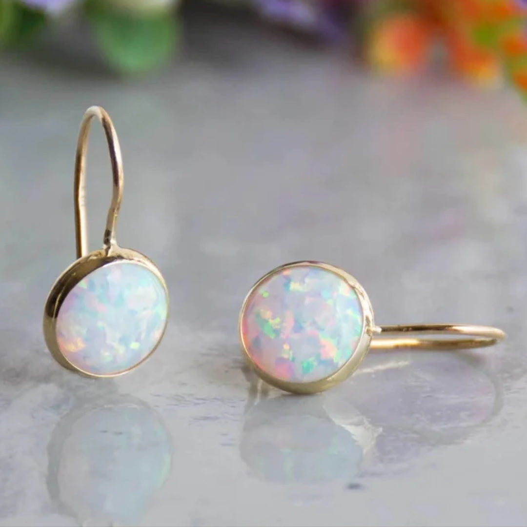 Aretes Ópalo Blanco Vintage en Oro
