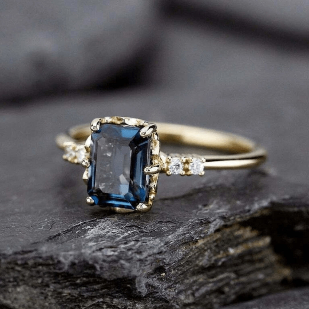 Gold Ring With Blue Crystal