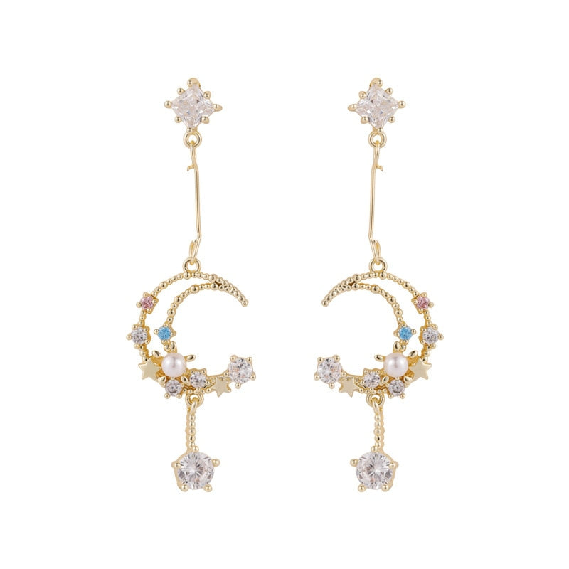 Pendientes Luna Creciente de Cristal y Oro