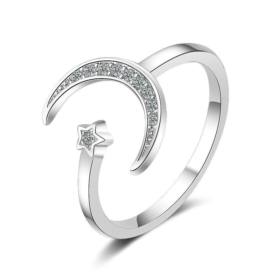 Anillo Ajustable Media Luna y Estrella de Plata