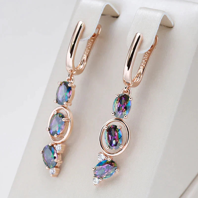 Aretes Colgantes con Circonio Multicolor en Oro