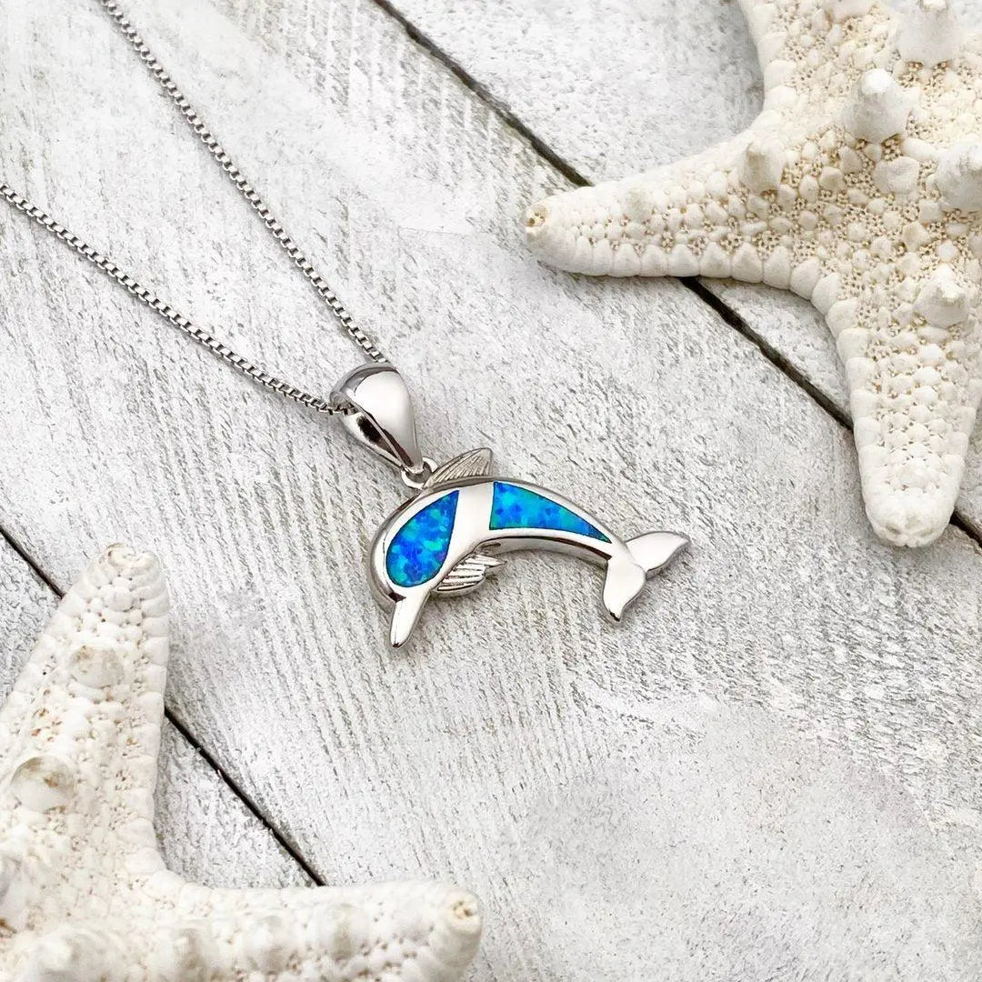 Dolphin Necklace Made of Opal and Silver