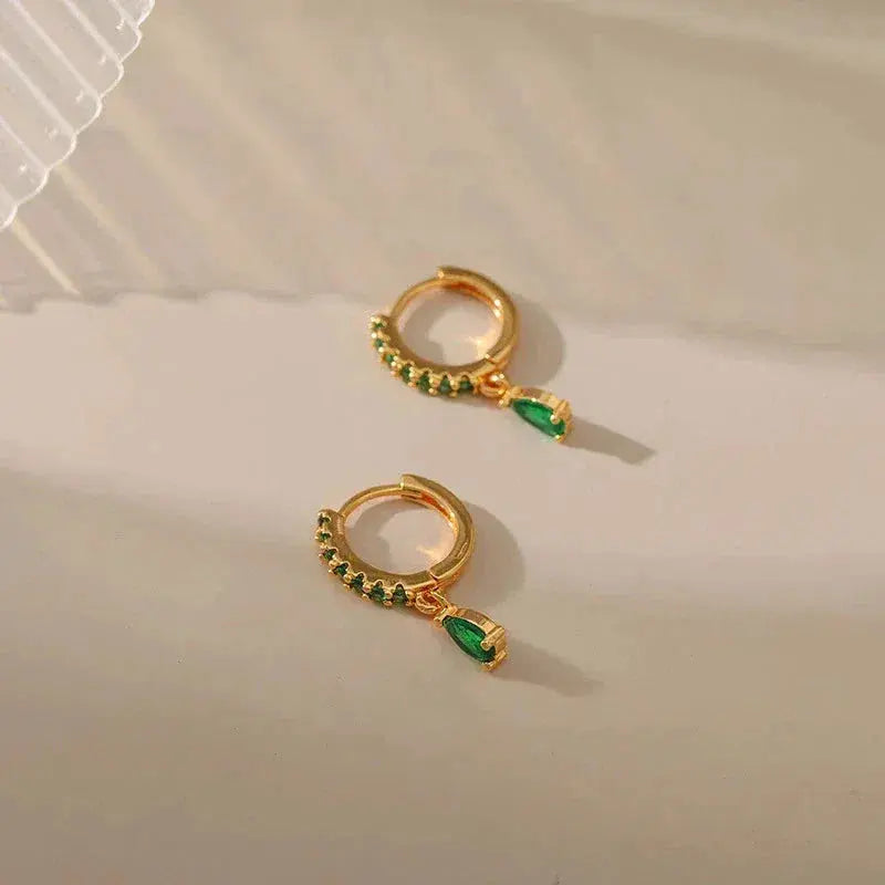Zirconia Earrings With Emerald in Gold