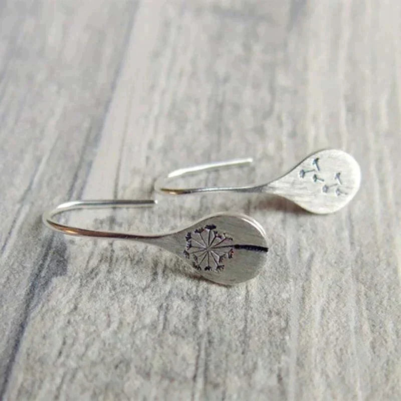 Silver Dandelion Leaf Earrings