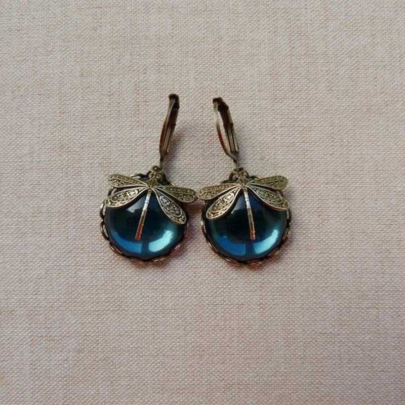 Aretes de Libélula con Cristal en Oro Antiguo