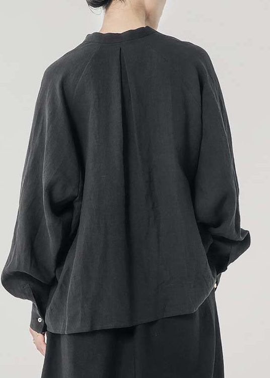 Chinese Style Linen Stand Collar Pockets Shirts Spring