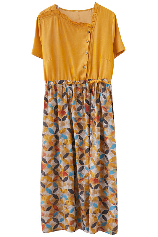 Summer Linen Dress Short Sleeve Panel Dress