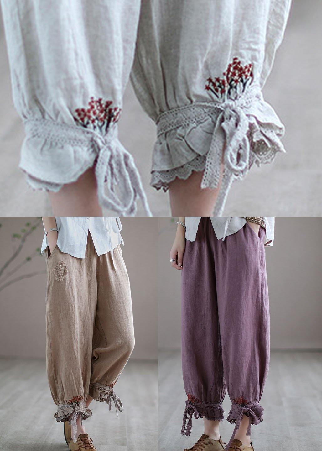 Diy Purple Embroidered Summer Harem Linen Pants