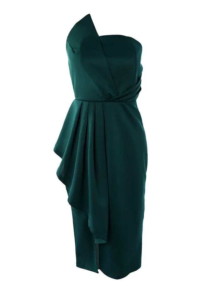 Green Strapless Wrinkled Patchwork Cotton Dress Sleeveless
