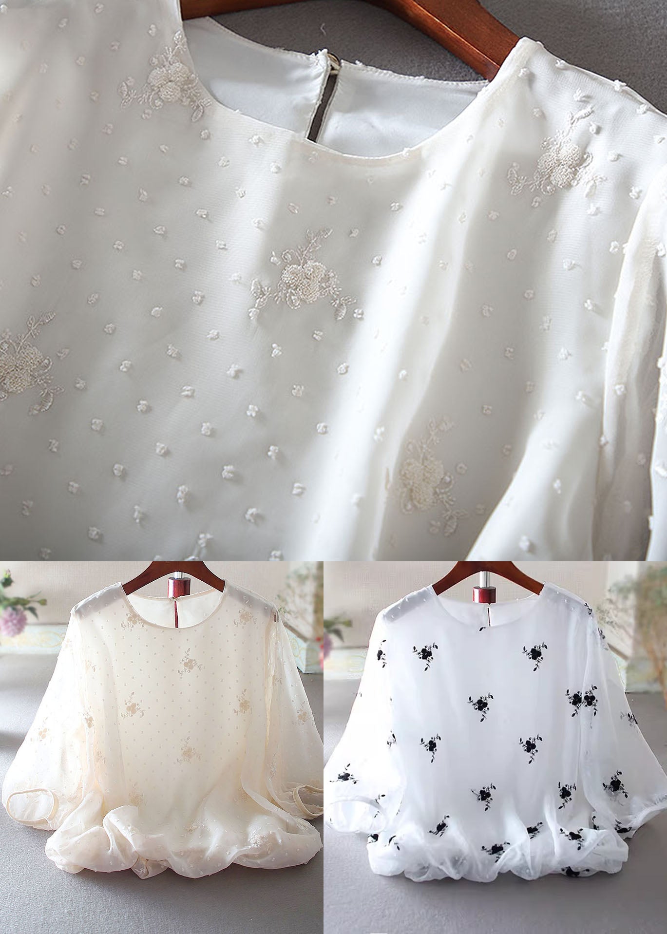 Apricot Embroidered Chiffon Top Spring