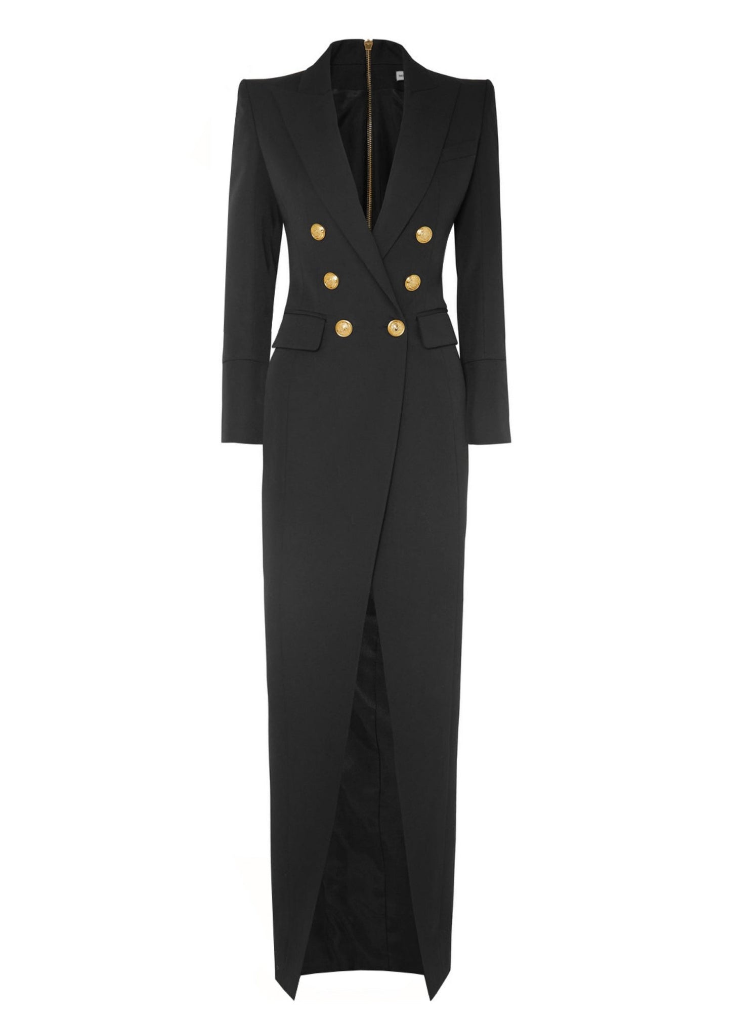 Stylish Black Peter Pan Collar Button Long Suit Coat Fall