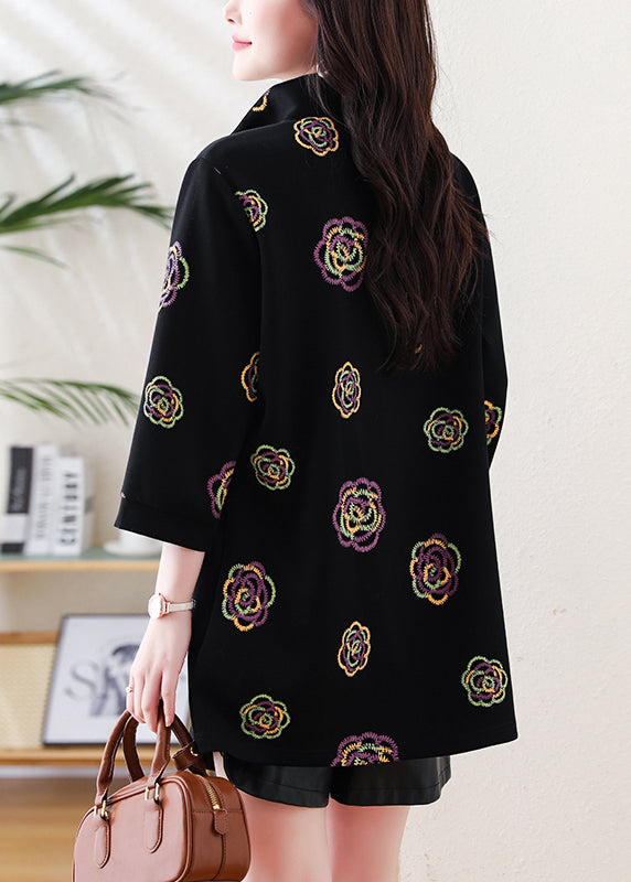 Black Zip Up Print Cotton Sweatshirts Top Fall
