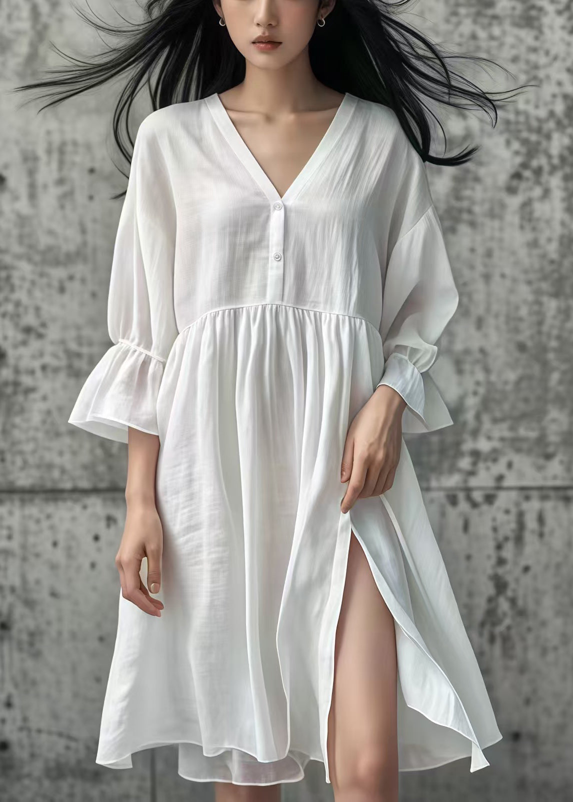 White Oversized Side Open Cotton Day Dress Summer