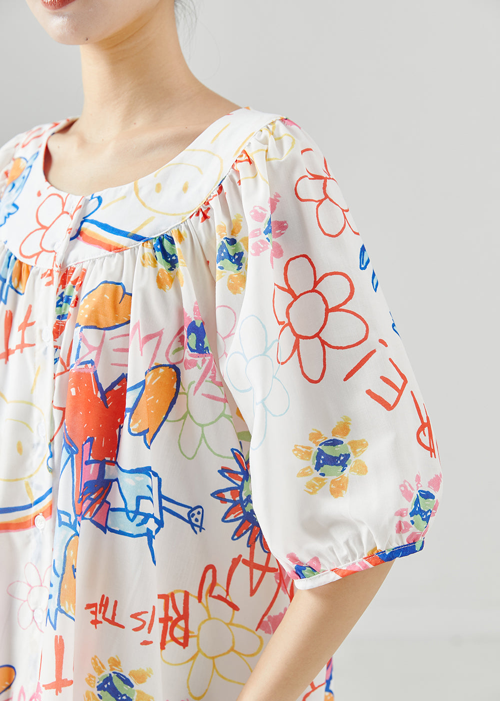 White Oversized Print Cotton Holiday Dress Summer