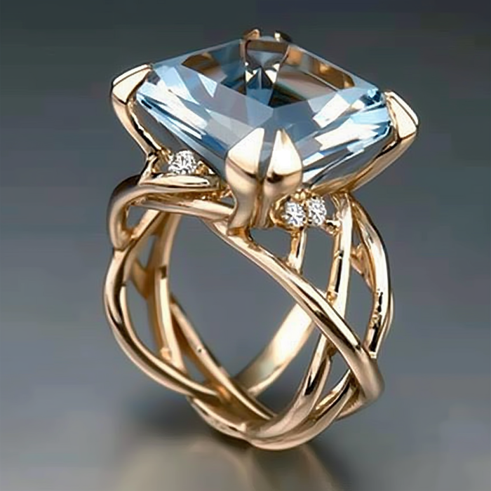 Braided Gold Blue Glass Ring