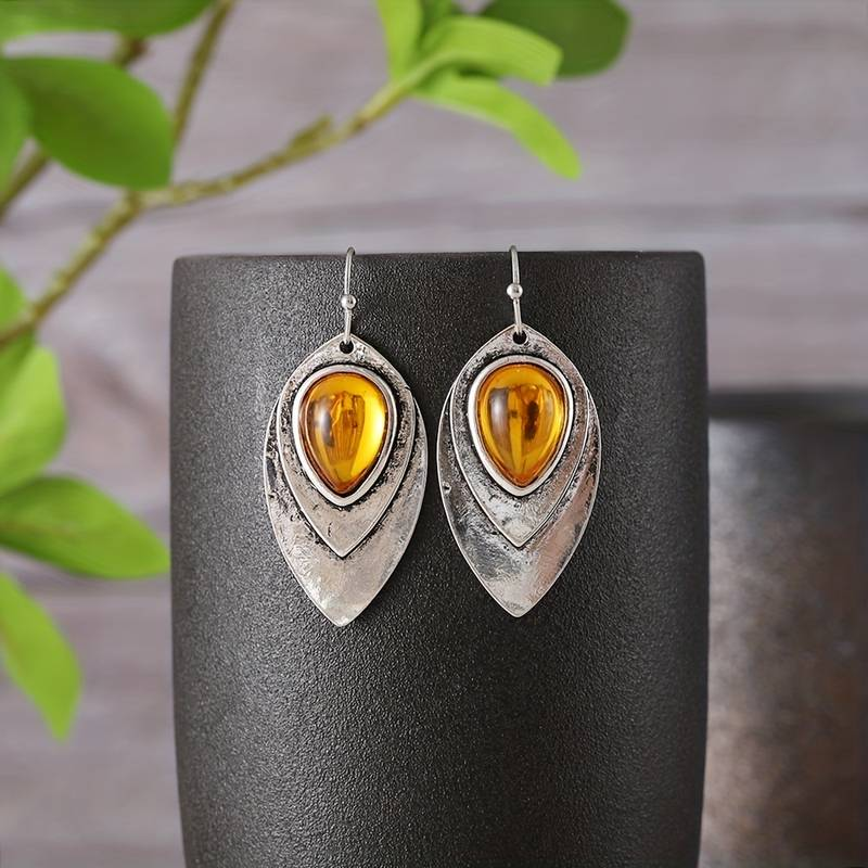 Orange Crystal Silver Earrings