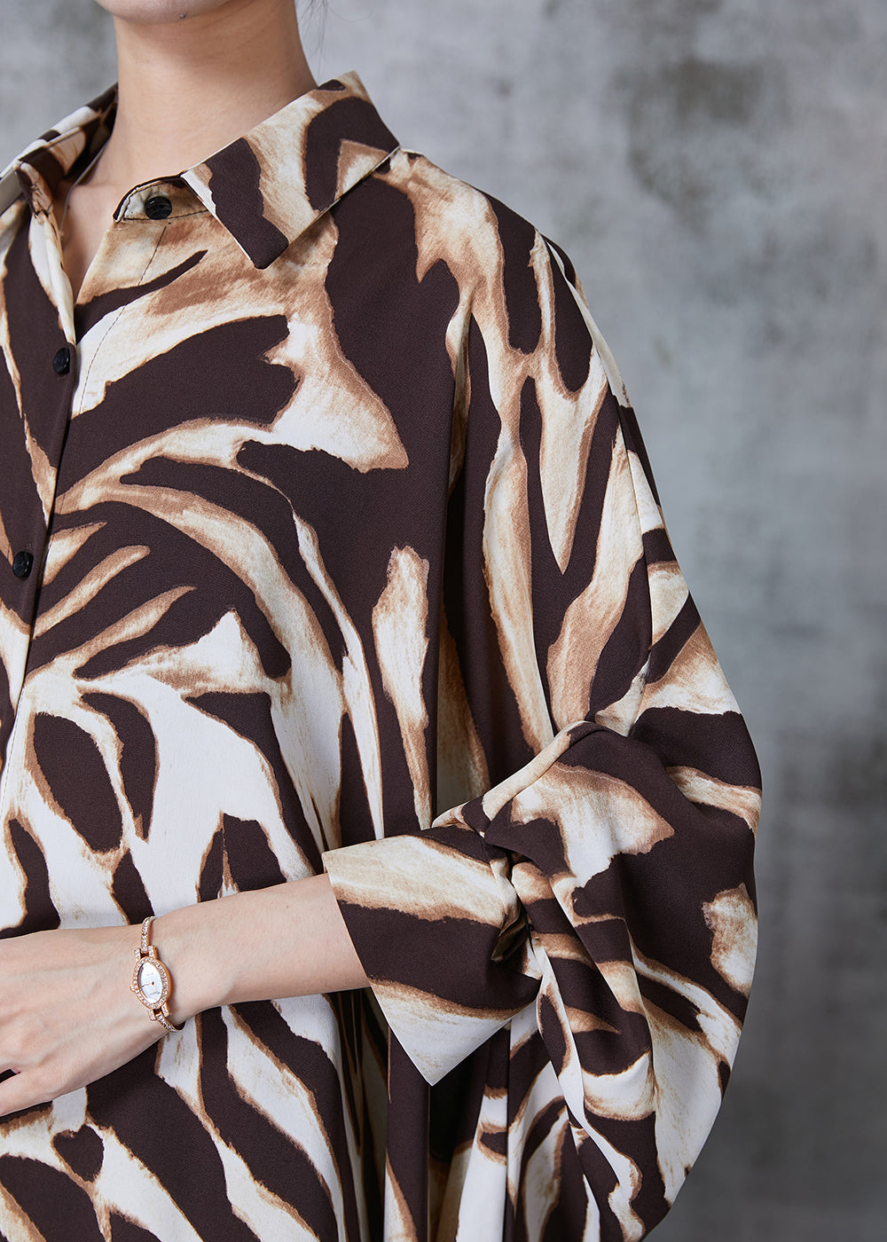 Oversized Leopard Print Chiffon Long Shirts Batwing Sleeve