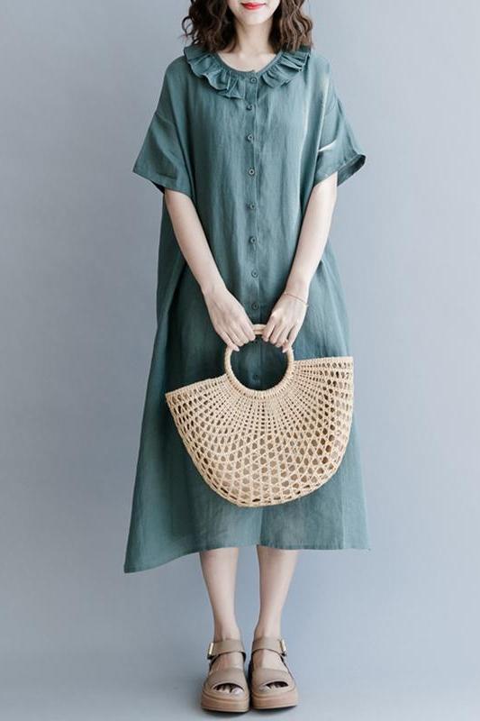 Cotton Linen Dresses With Sleeves Loose Clothes