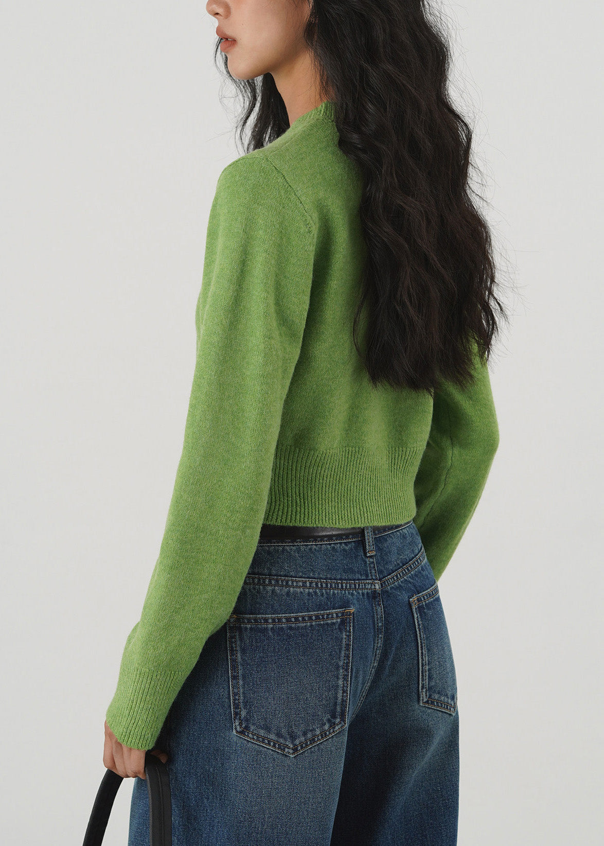Green O Neck Knit Short Sweaters Tops Spring