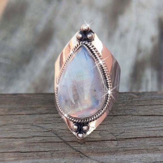 Moonstone Drop Silver Ring