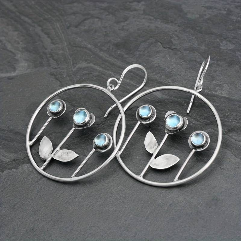 Blue Crystal Flower Earrings