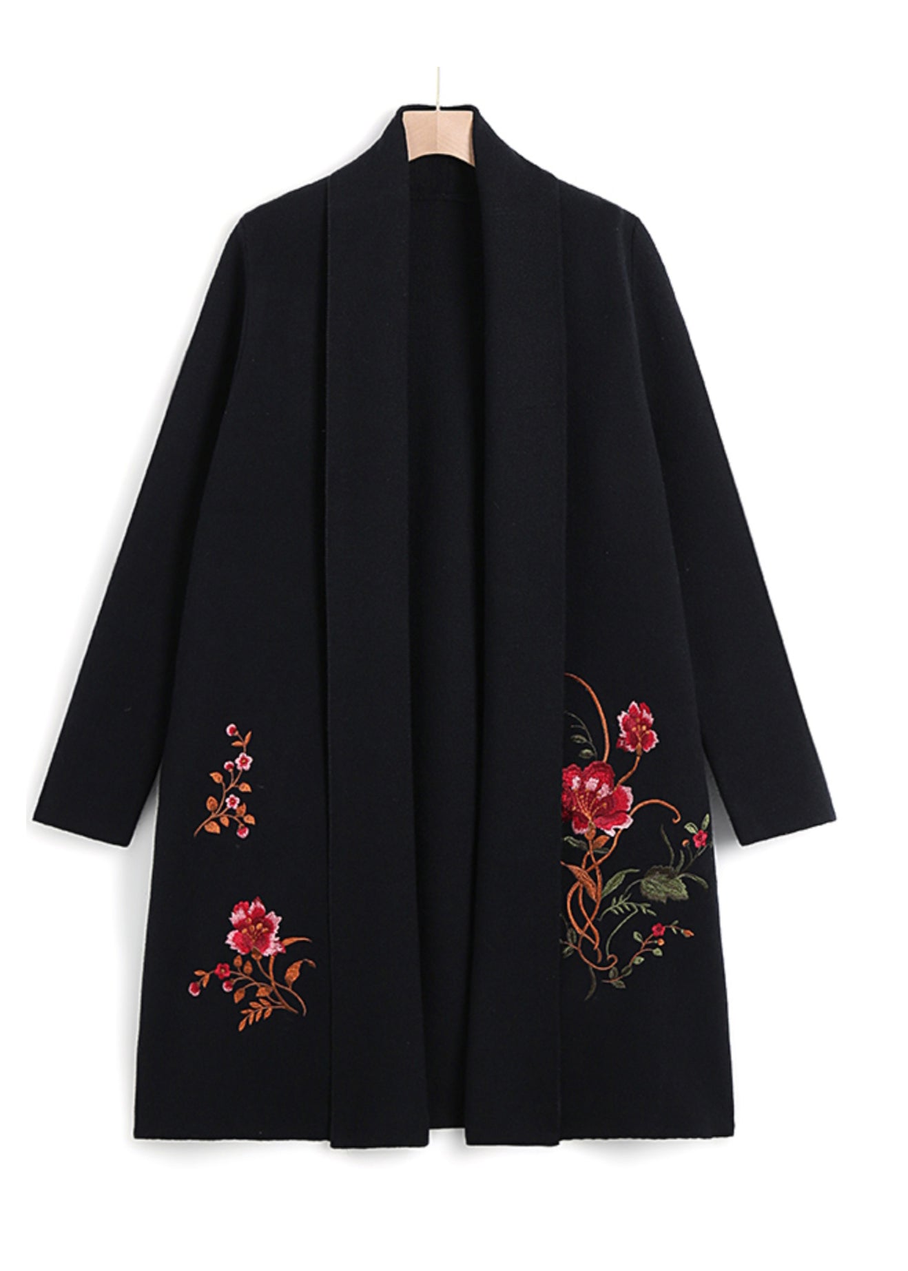 Black Cozy Woolen Maxi Cardigans Fall