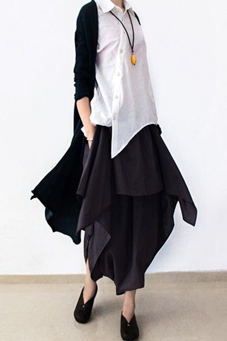 Cotton Wide Leg Pants Black Loose Trousers