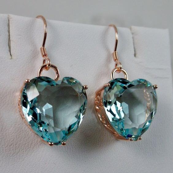 Blue Crystal Heart Earrings