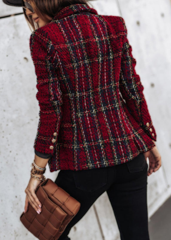 Style Mulberry Peter Pan Collar Plaid Slim Fit Cotton Short Coat Fall