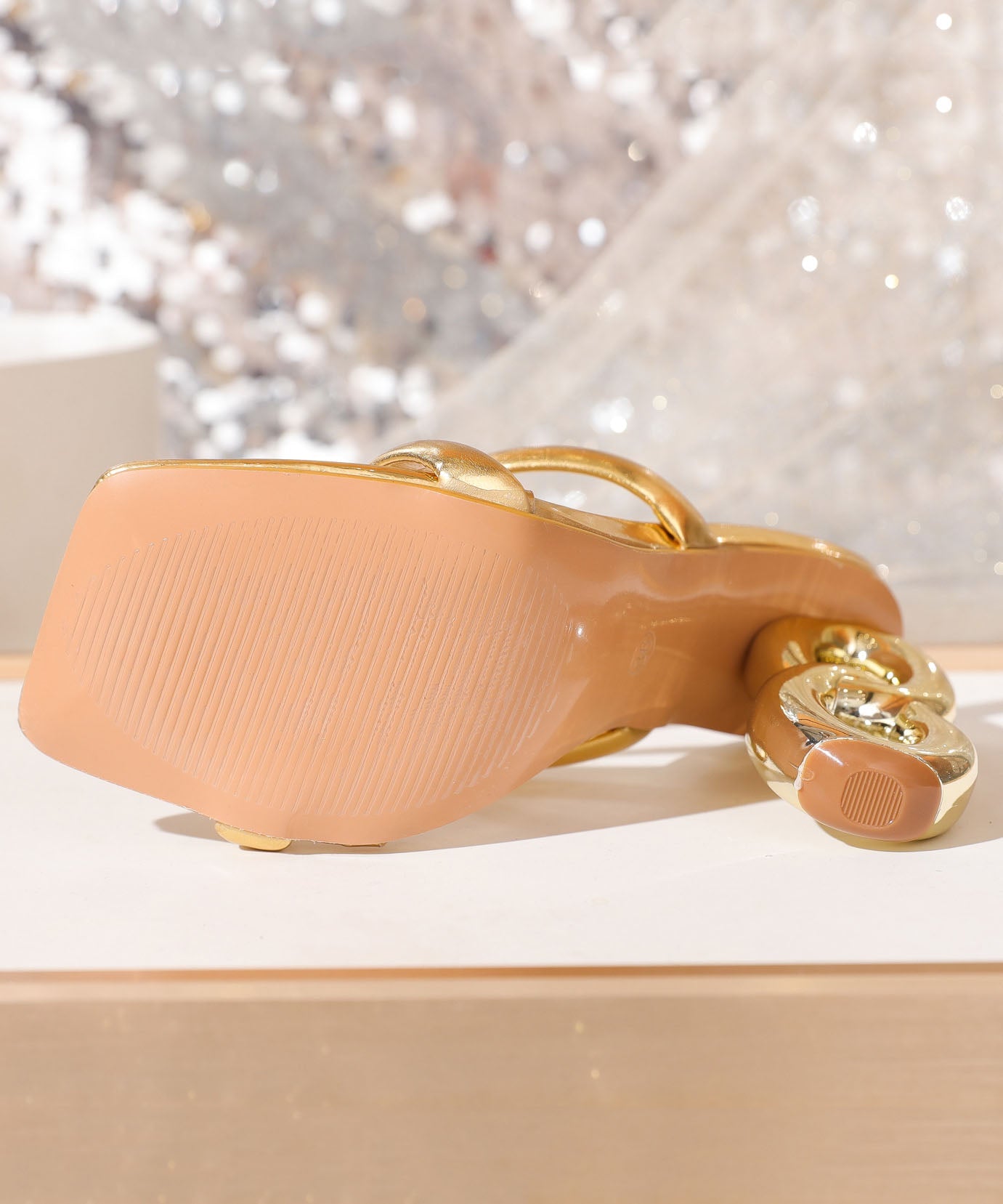 Gold Special Shaped Heel Fashionable Slide Sandals