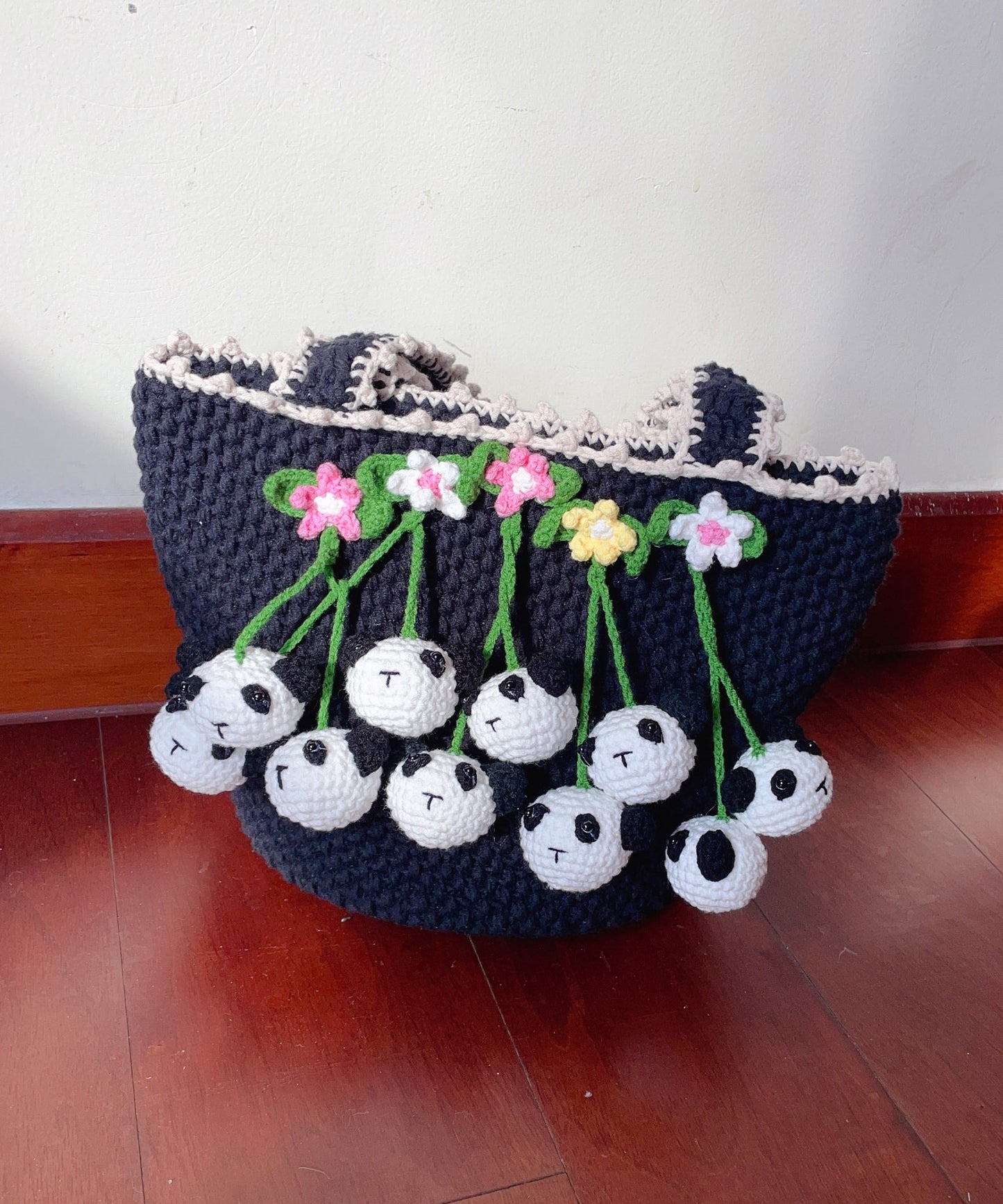 Black Handmade Knit Tote Handbag