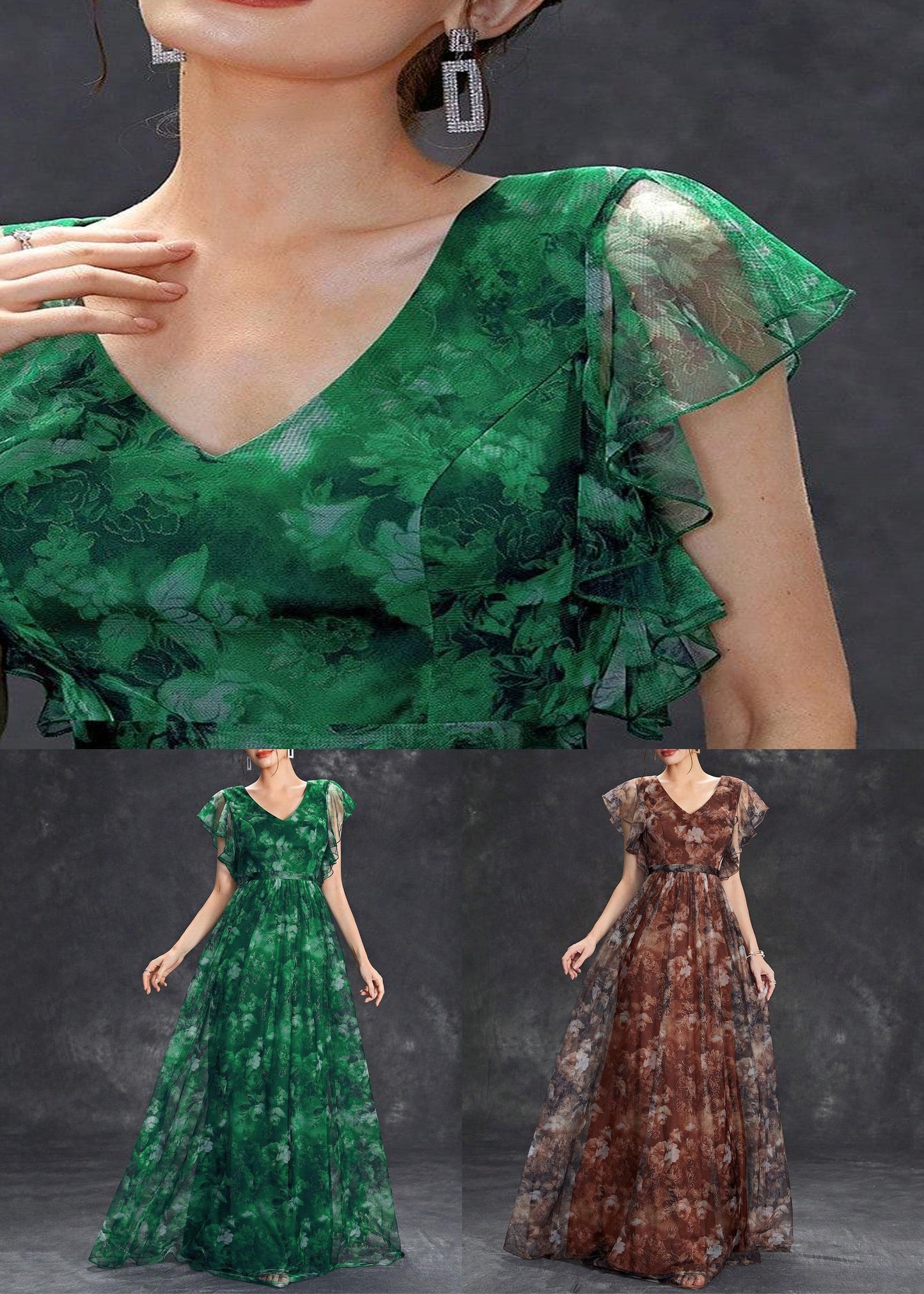 Blackish Green Ruffled Patchwork Tunic Tulle Maxi Dress Summer