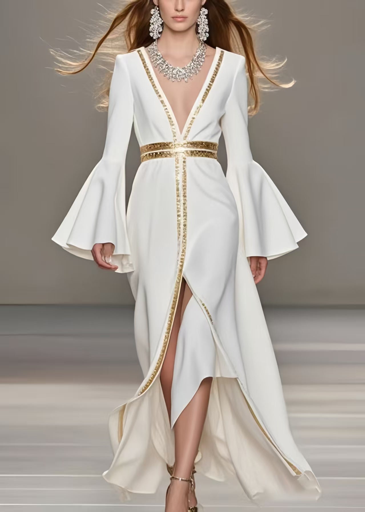 French White Patchwork Side Open Chiffon Vestidos Dress Spring