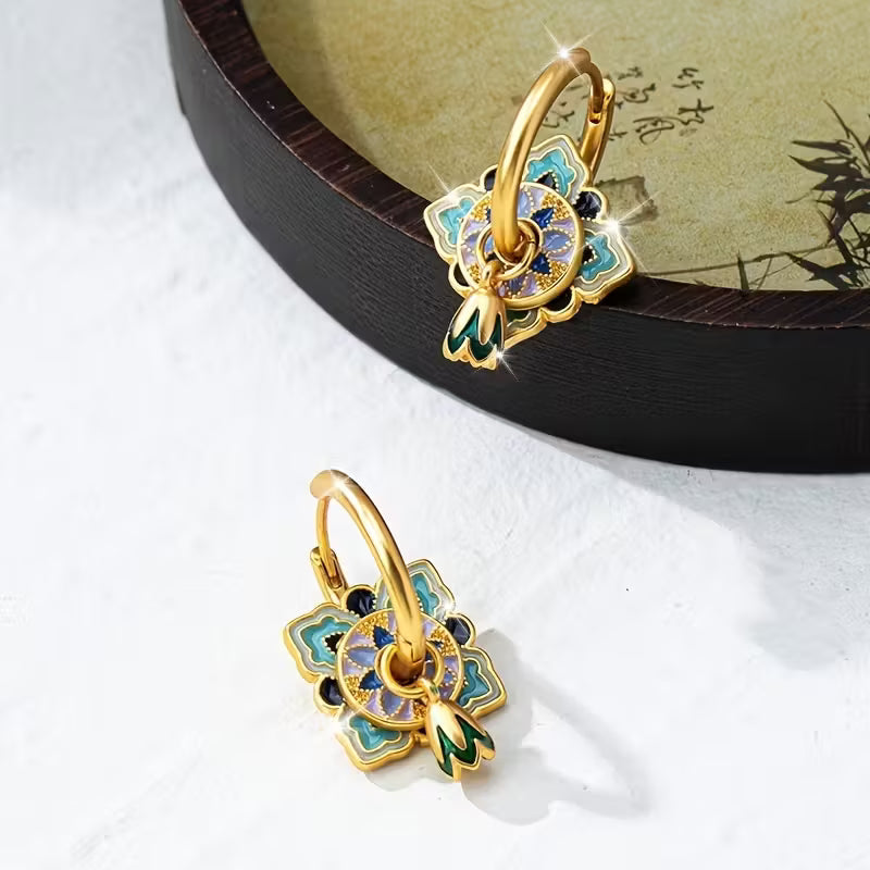 Lotus Pod Enamel Earrings