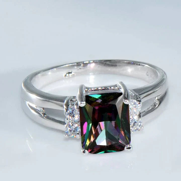 Colorful Dark Glass Silver Ring