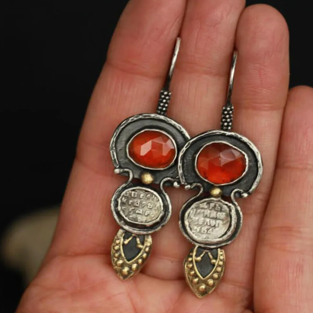 Red Etnic Crystal Earrings