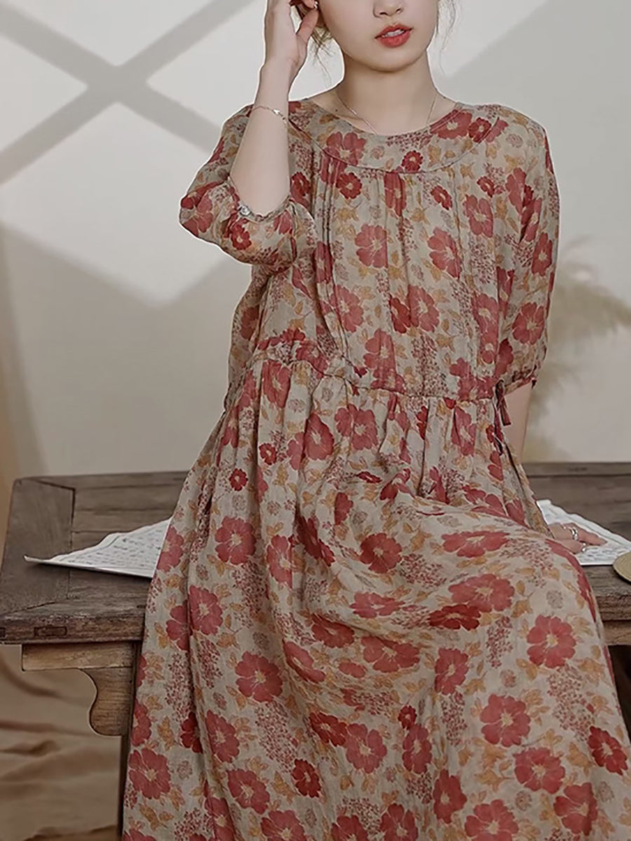 Summer Flower Ramie Dress