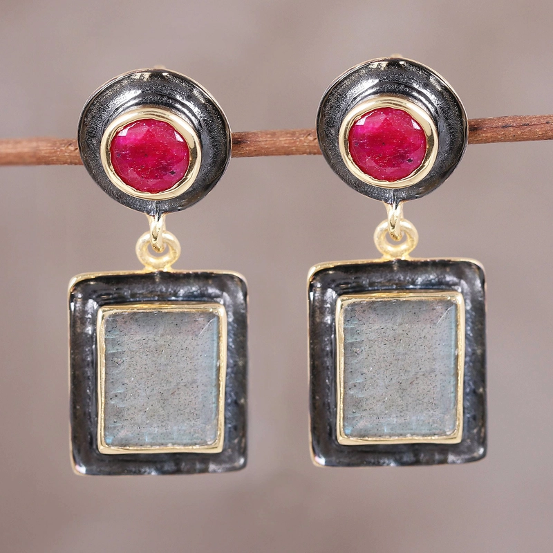 Square Red Stone Earrings
