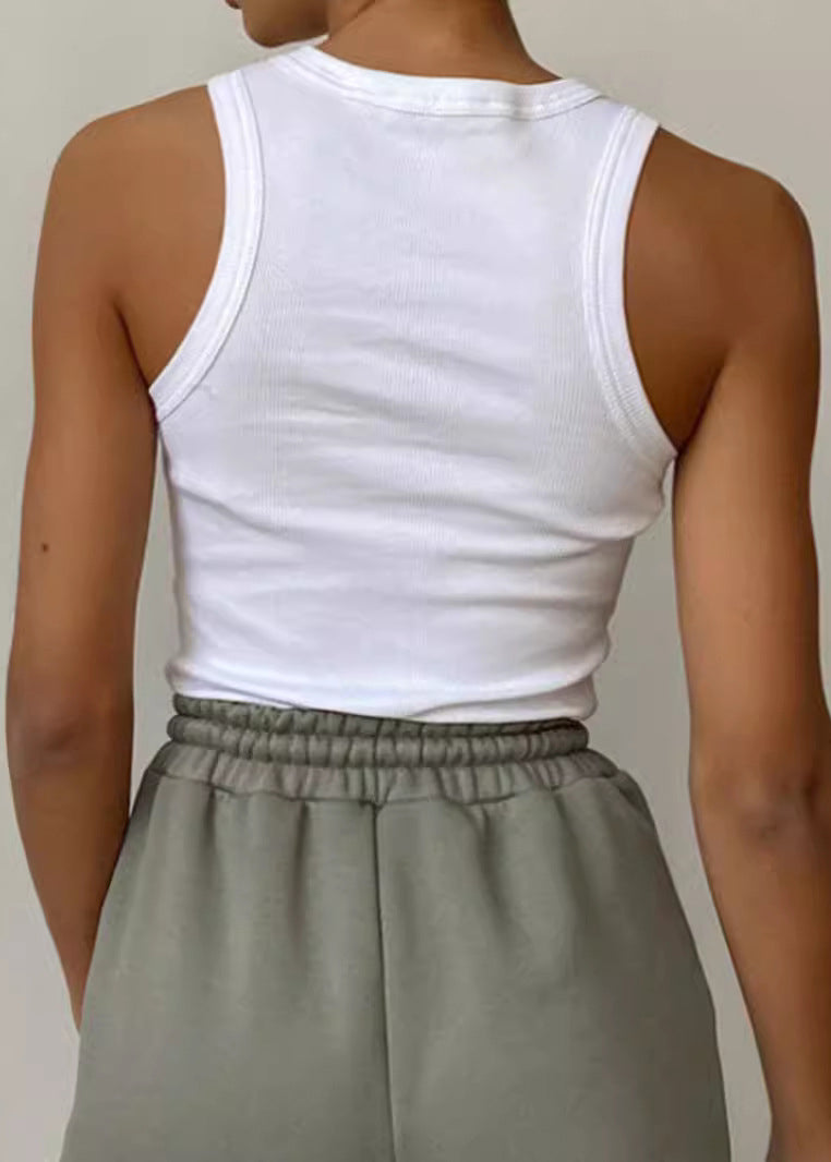 Stylish White O Neck Slim Fit Cotton Tank Tops Sleeveless