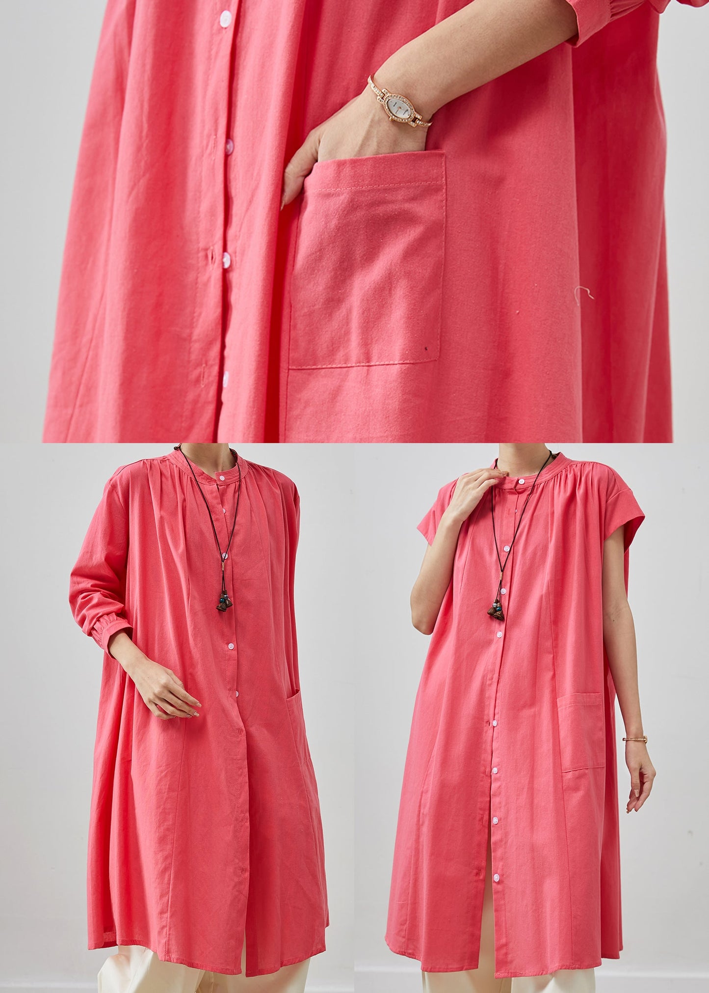 Pink Oversized Cotton Mid Dress Summer
