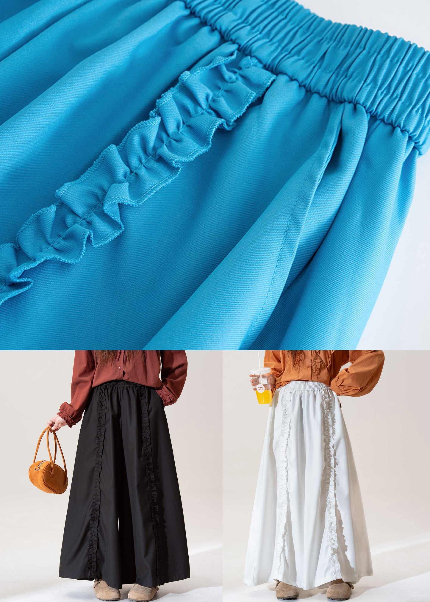 Original Design Black Pockets Cotton Pants Skirt