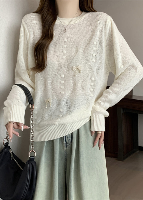 White Tasseled Butterfly Knit Tops Fall