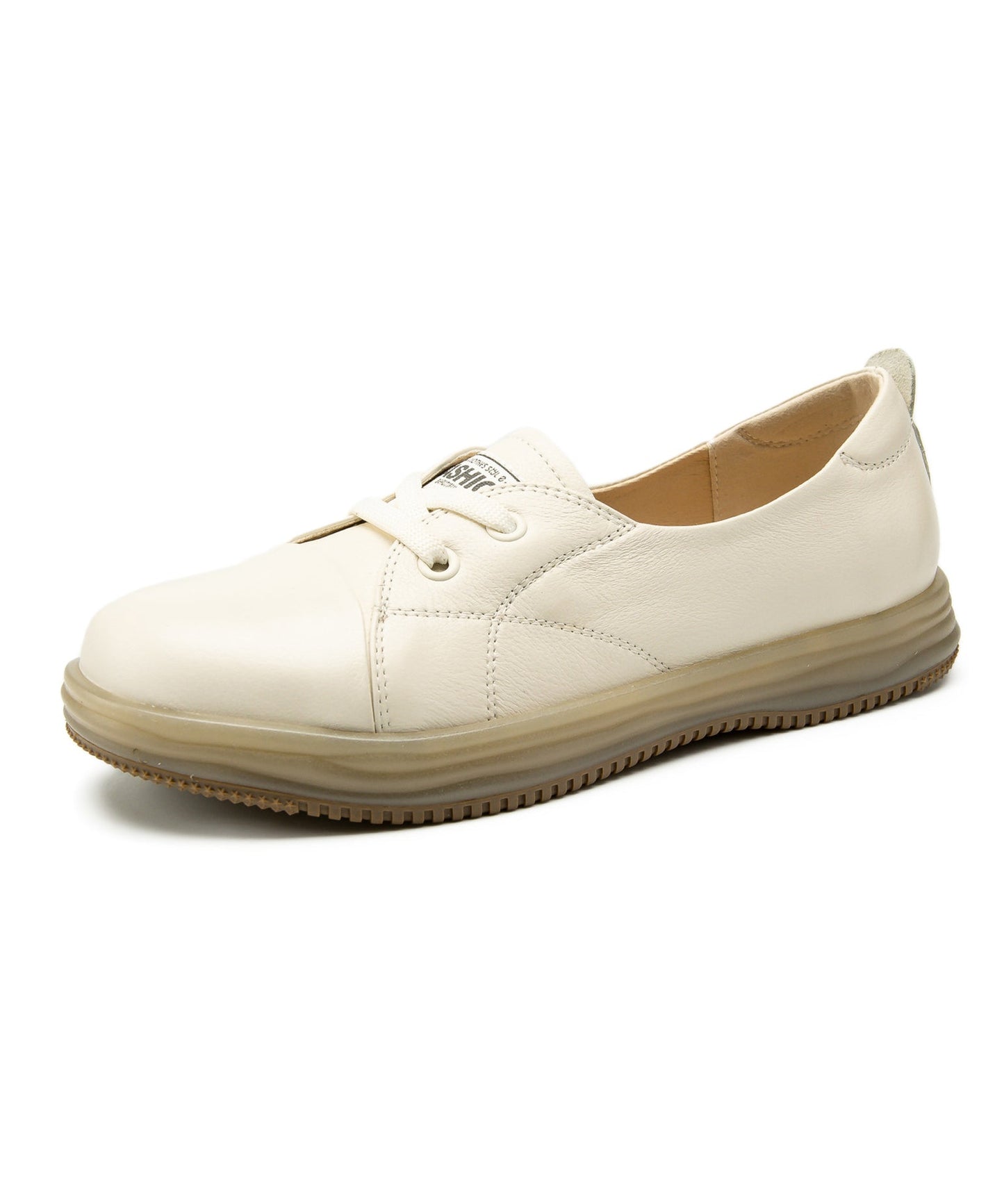 Beige Cowhide Leather Comfy Splicing Flat Shoes