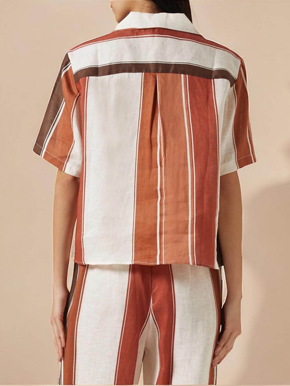 Striped Print Loose Wide Patchwork Button-down Shirt